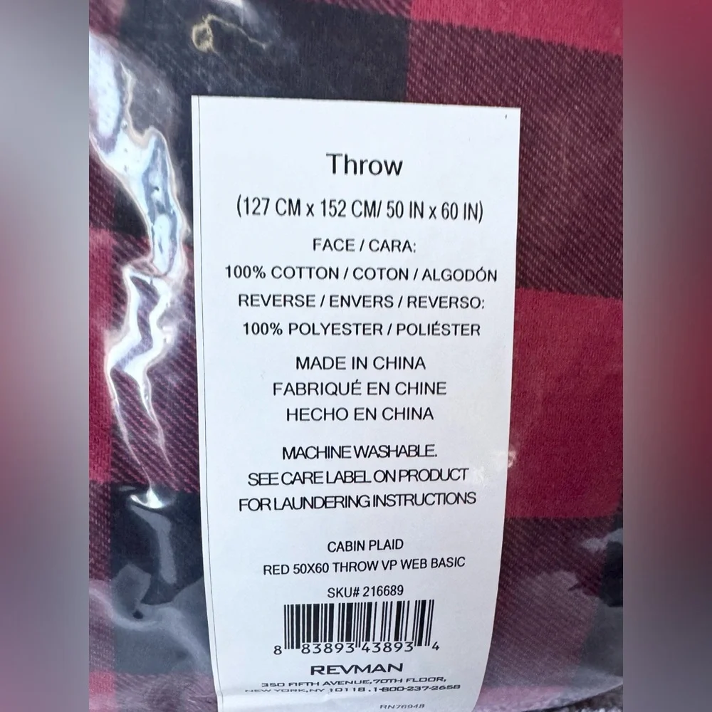 Eddie Bauer Red and Black Plaid Throw Blanket - Picture 4 of 4